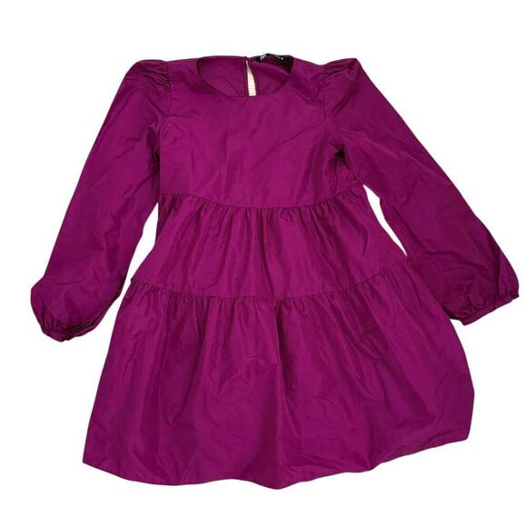 Zara Fuchsia Tiered/Babydoll Dress Medium Tafeta iconic bloggers favourite mini - Picture 10 of 12